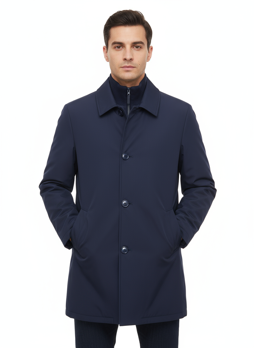 Giubbotto lungo tessuto tecnico con zip+ bottoni