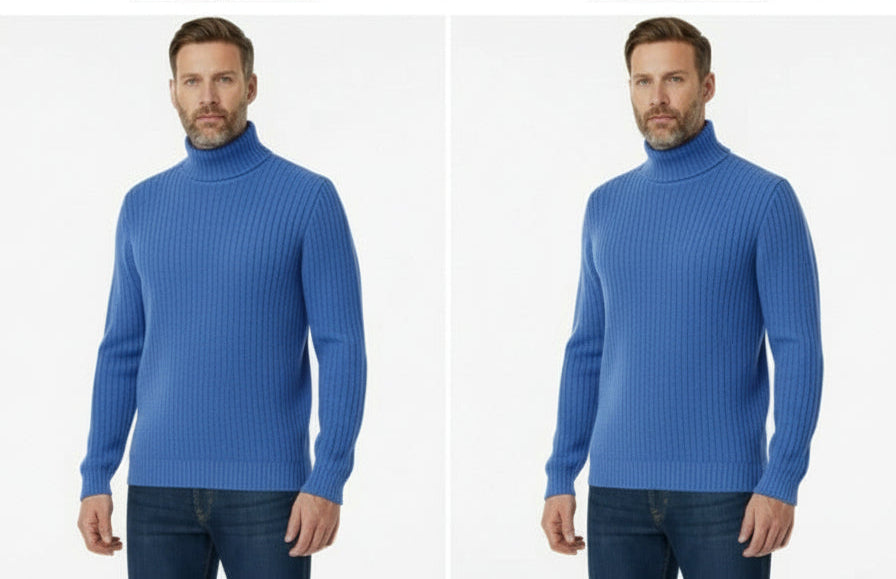 Maglione collo alto a coste finezza 5 bluette carta da zucchero royal