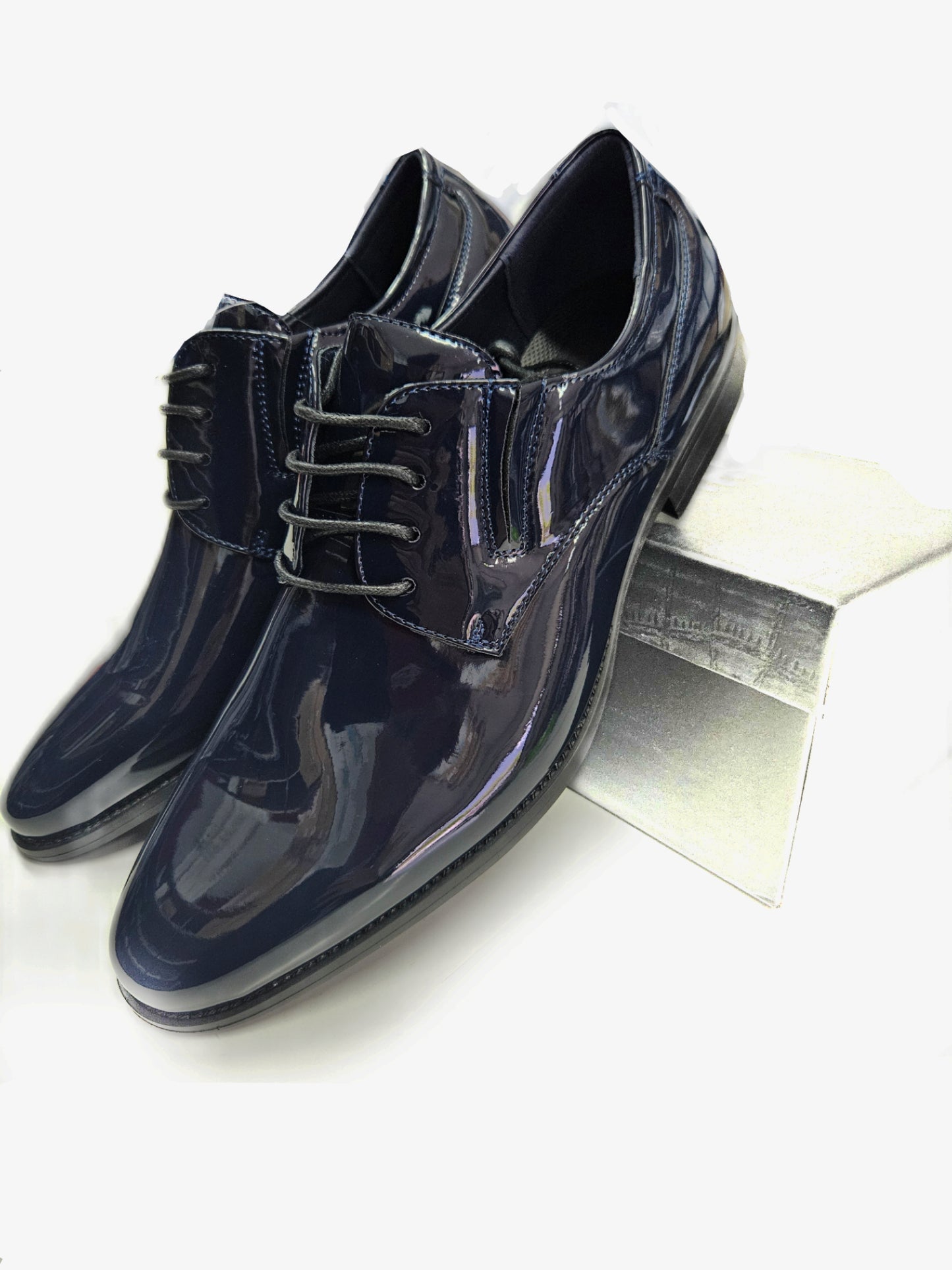 Scarpa cerimonia pelle lucida con laccio stringate Blu