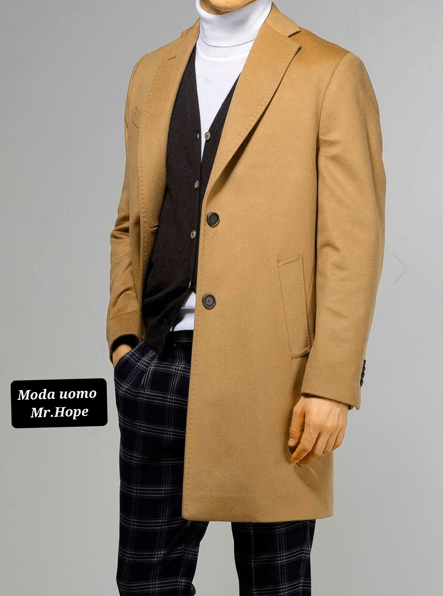 Cappotto baronetto misto lana cammello