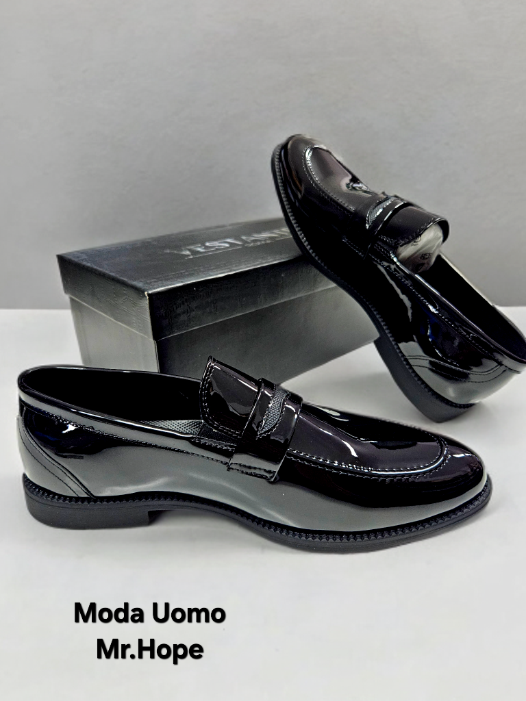 Scarpe cerimonia mocassino Nero pelle lucido
