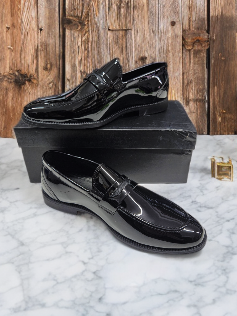 Scarpe cerimonia mocassino Nero pelle lucido