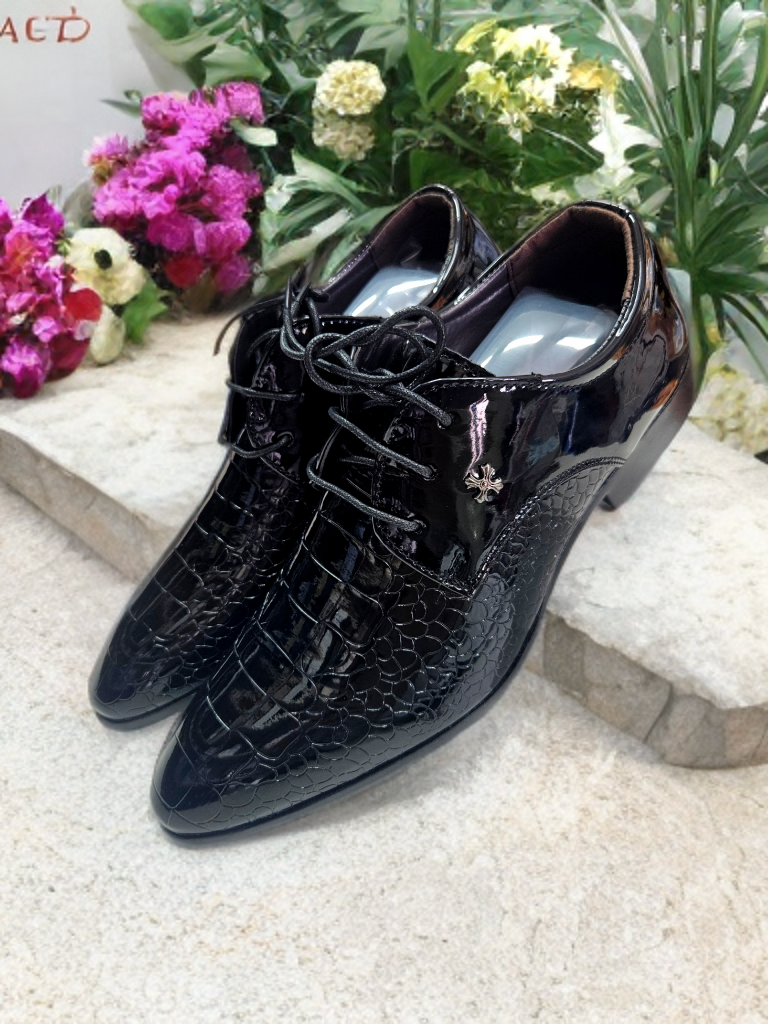 Scarpe pelle nero cerimonia effetto coccodrillo