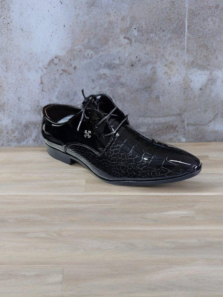 Scarpe pelle nero cerimonia effetto coccodrillo