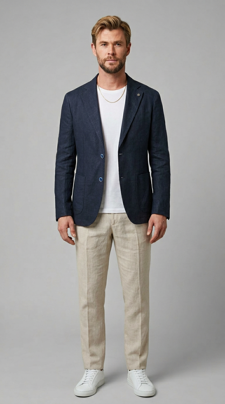 Giacca lino Blu monopetto Slim