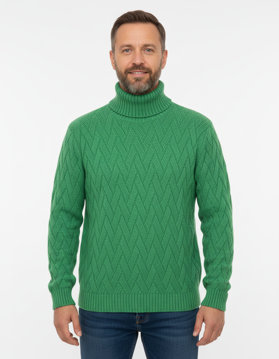 Maglione collo alto spina di pesce Verde
