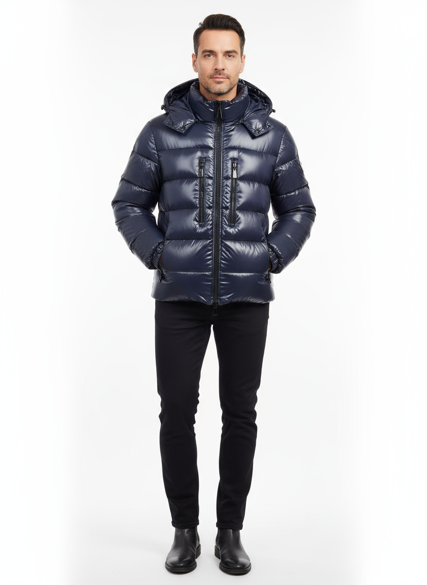 Giubbotto lucido con cappuccio removibile BLU