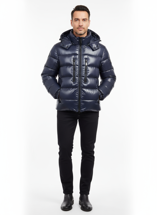 Giubbotto lucido con cappuccio removibile BLU