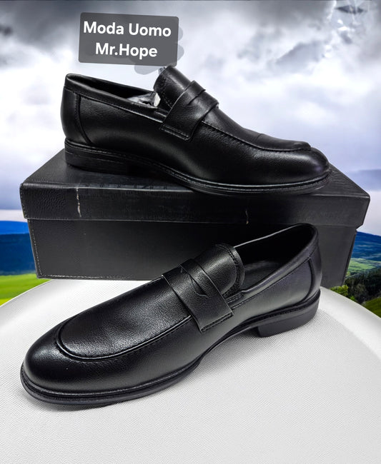 Scarpe pelle opaco nero mocassino