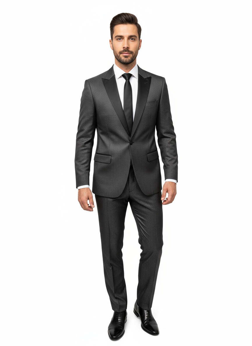 Abito Smoking raso lavorato grigio