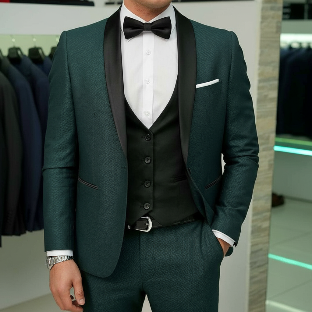 Abito smoking microfantasia verde