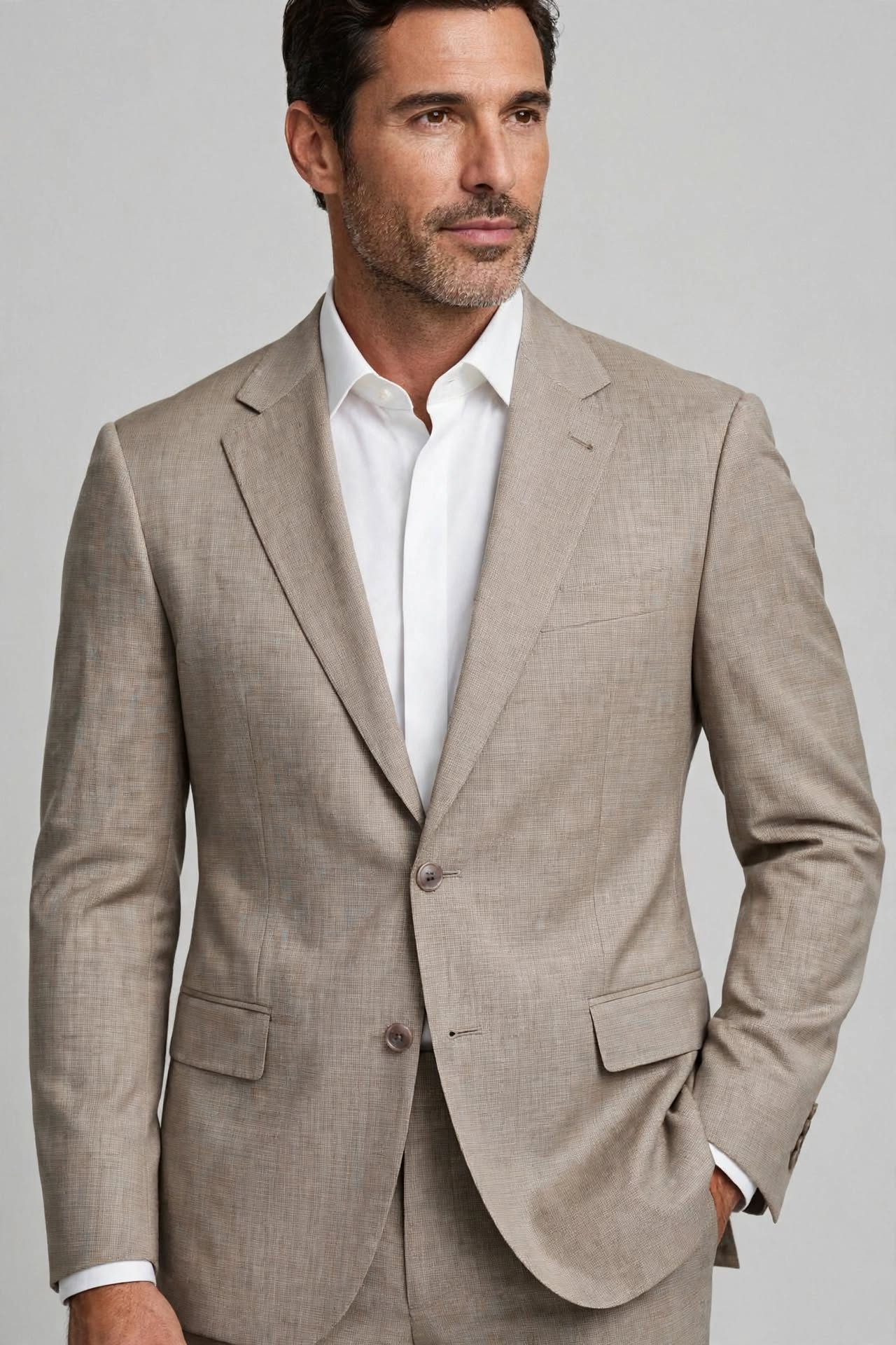 ABITO UOMO beige tortora - TESSUTO MICRO-CHECK TEXTURIZZATO