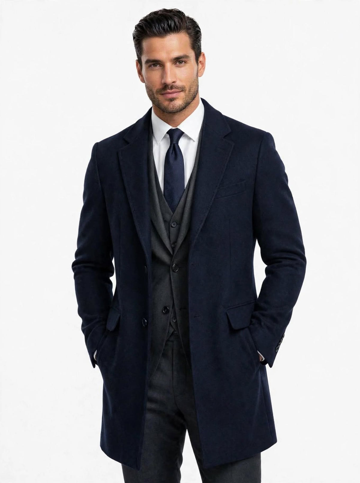 Cappotto Blu con martingala misto lana