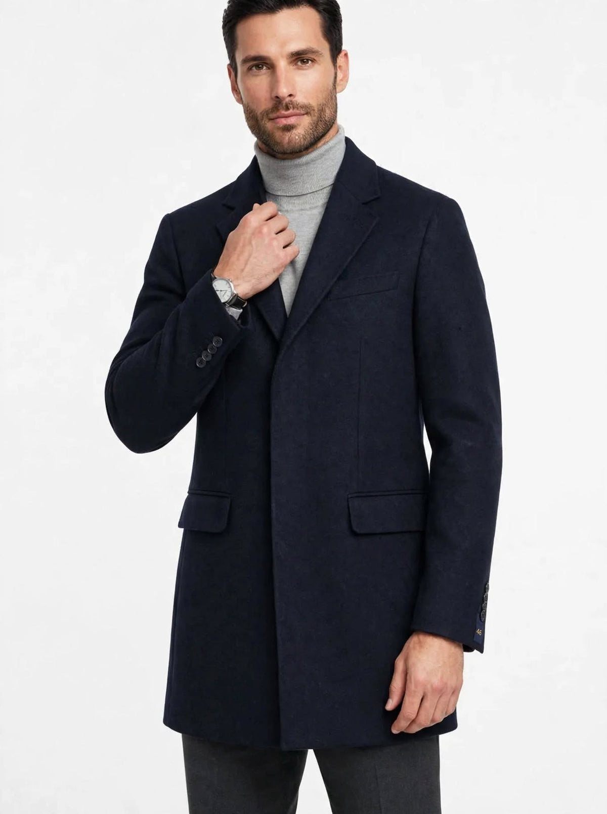 Cappotto Blu con martingala misto lana