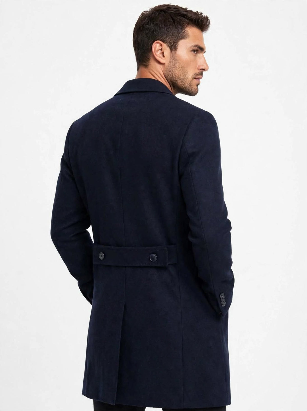 Cappotto Blu con martingala misto lana