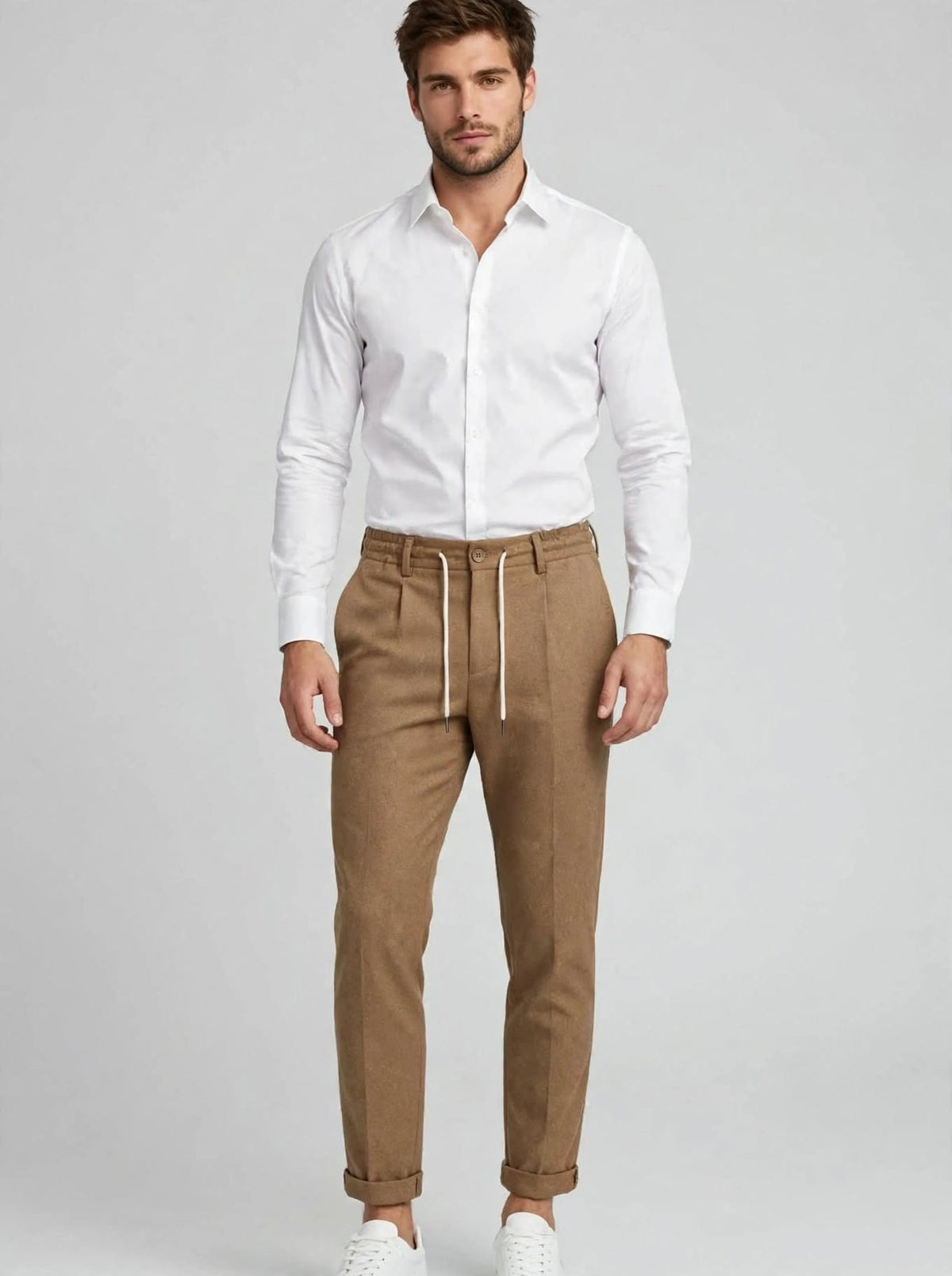 Pantalone classico lana con laccio e pince