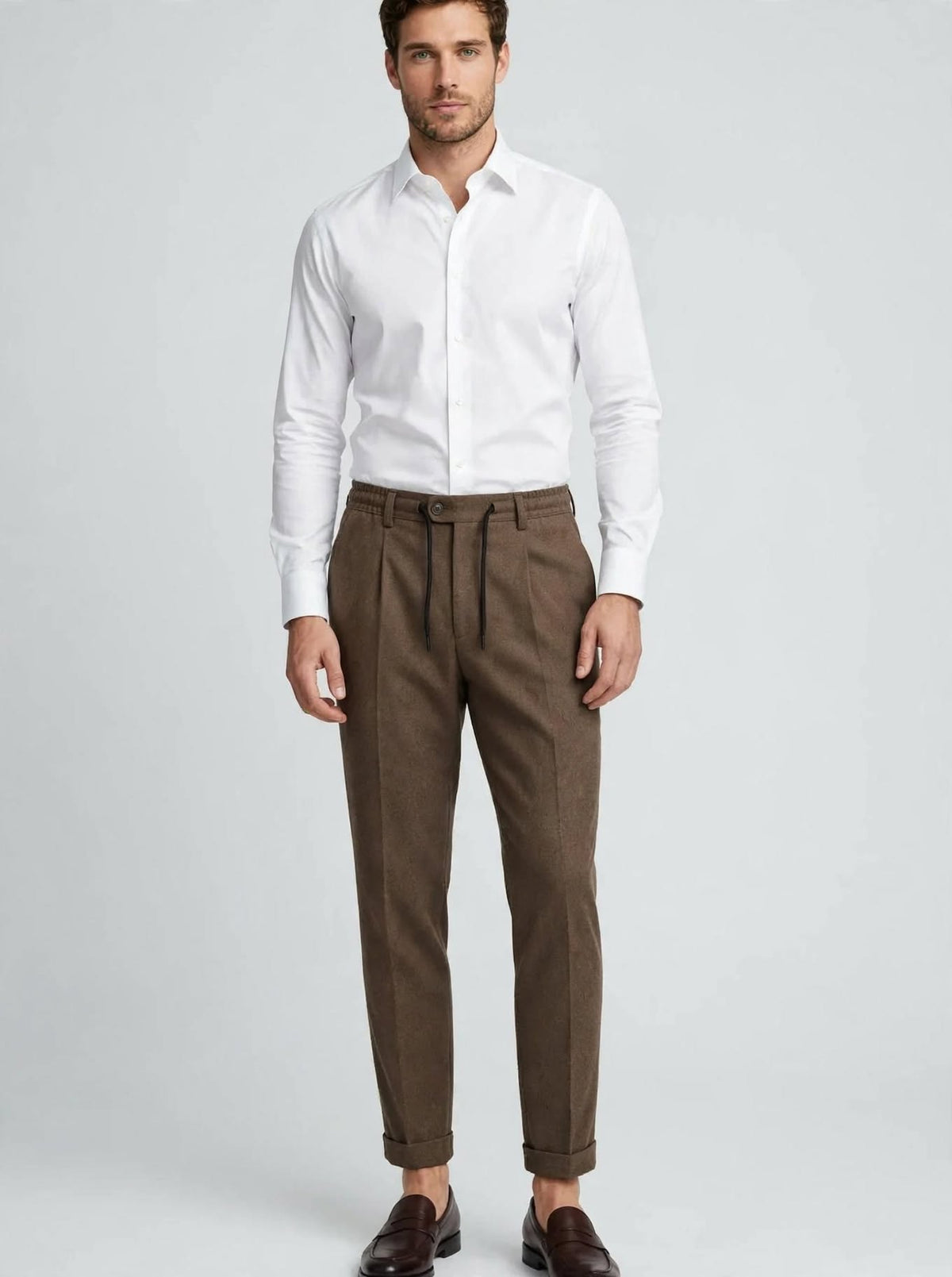 Pantalone classico lana con laccio e pince