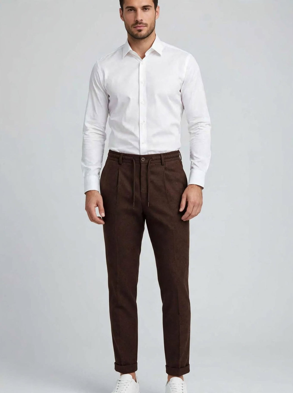 Pantalone classico lana con laccio e pince