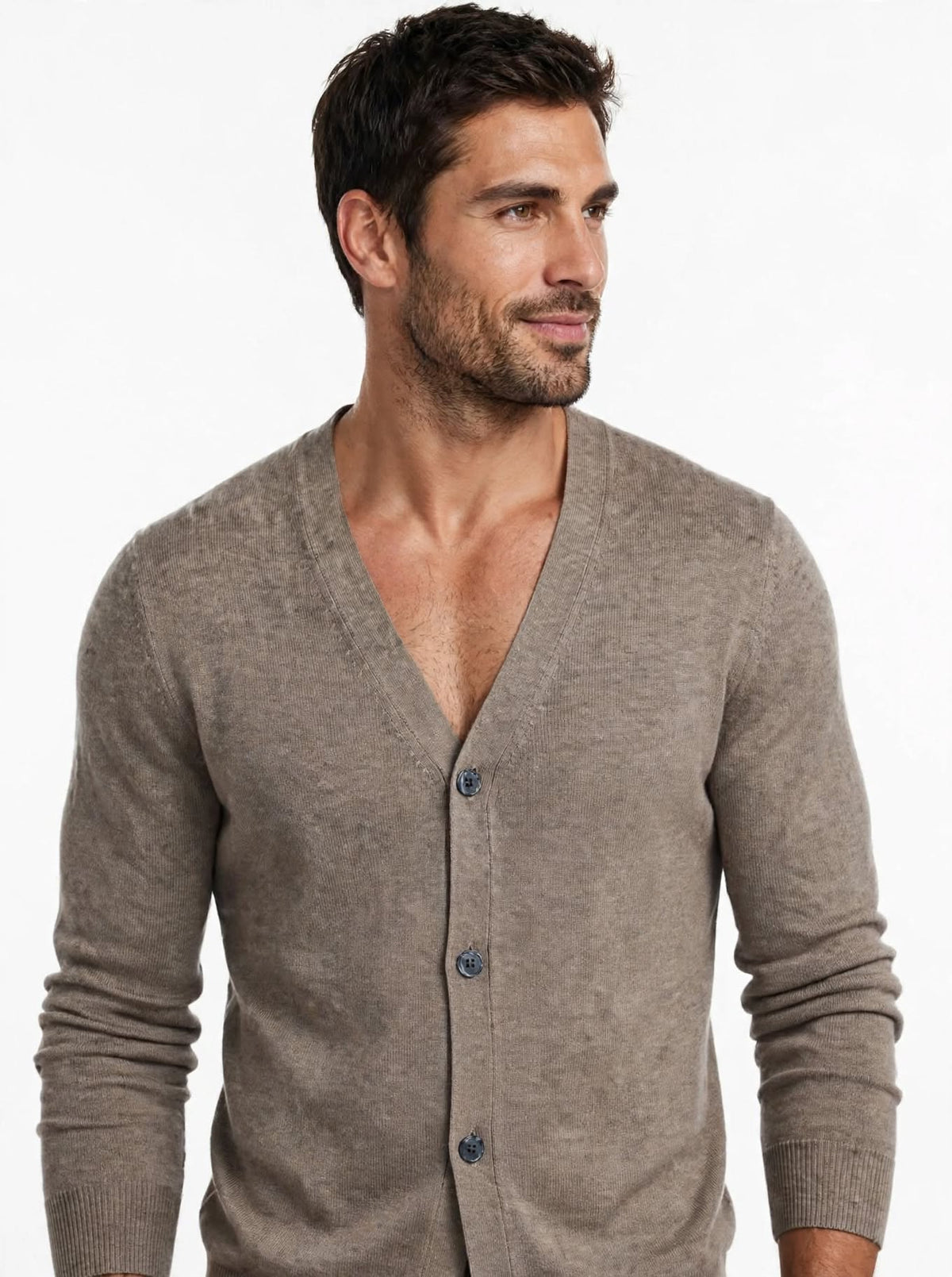 Maglia Cardigan bottoni misto cachemire Beige Tortora