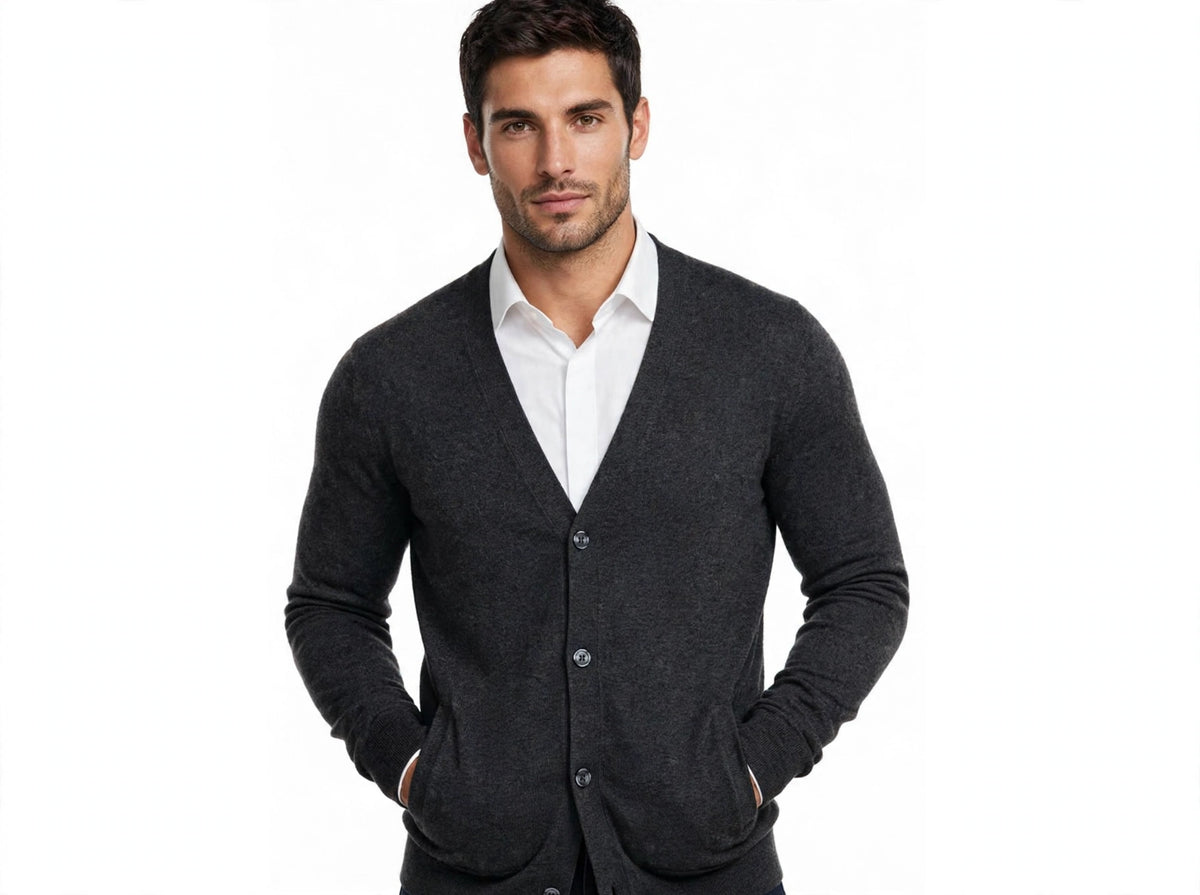Maglia Cardigan bottoni misto cachemire Antracite