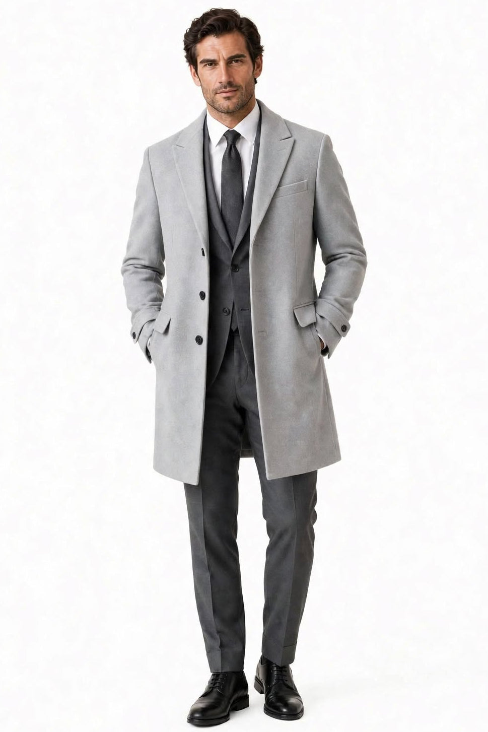 Cappotto grigio perla con martingala misto lana