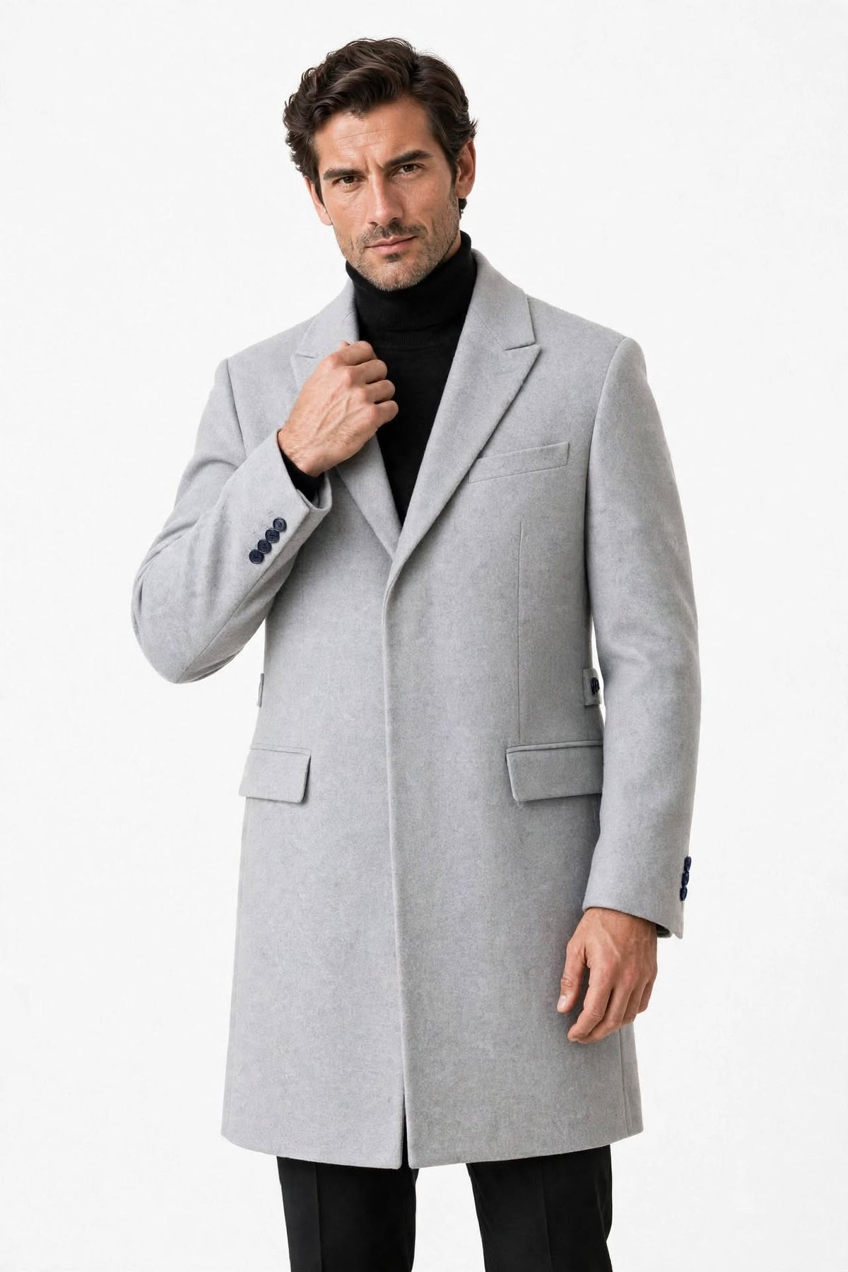 Cappotto grigio perla con martingala misto lana