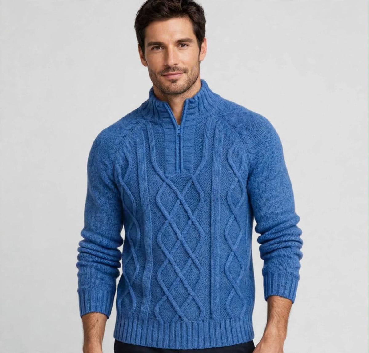 Maglione Uomo lupetto Mezza Zip  - Pullover Half Zip a Trecce