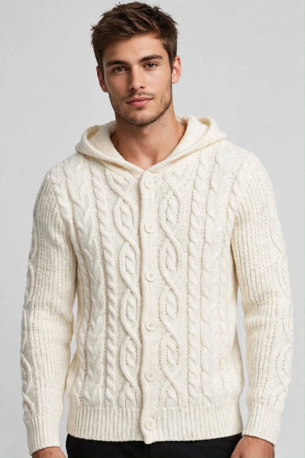 CARDIGAN CON CAPPUCCIO E BOTTONI in 3 colori