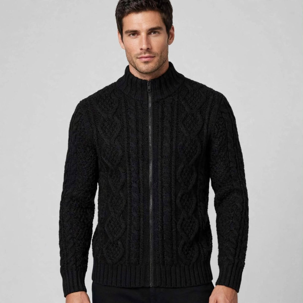 Cardigan Uomo Zip Collo Alto a Trecce