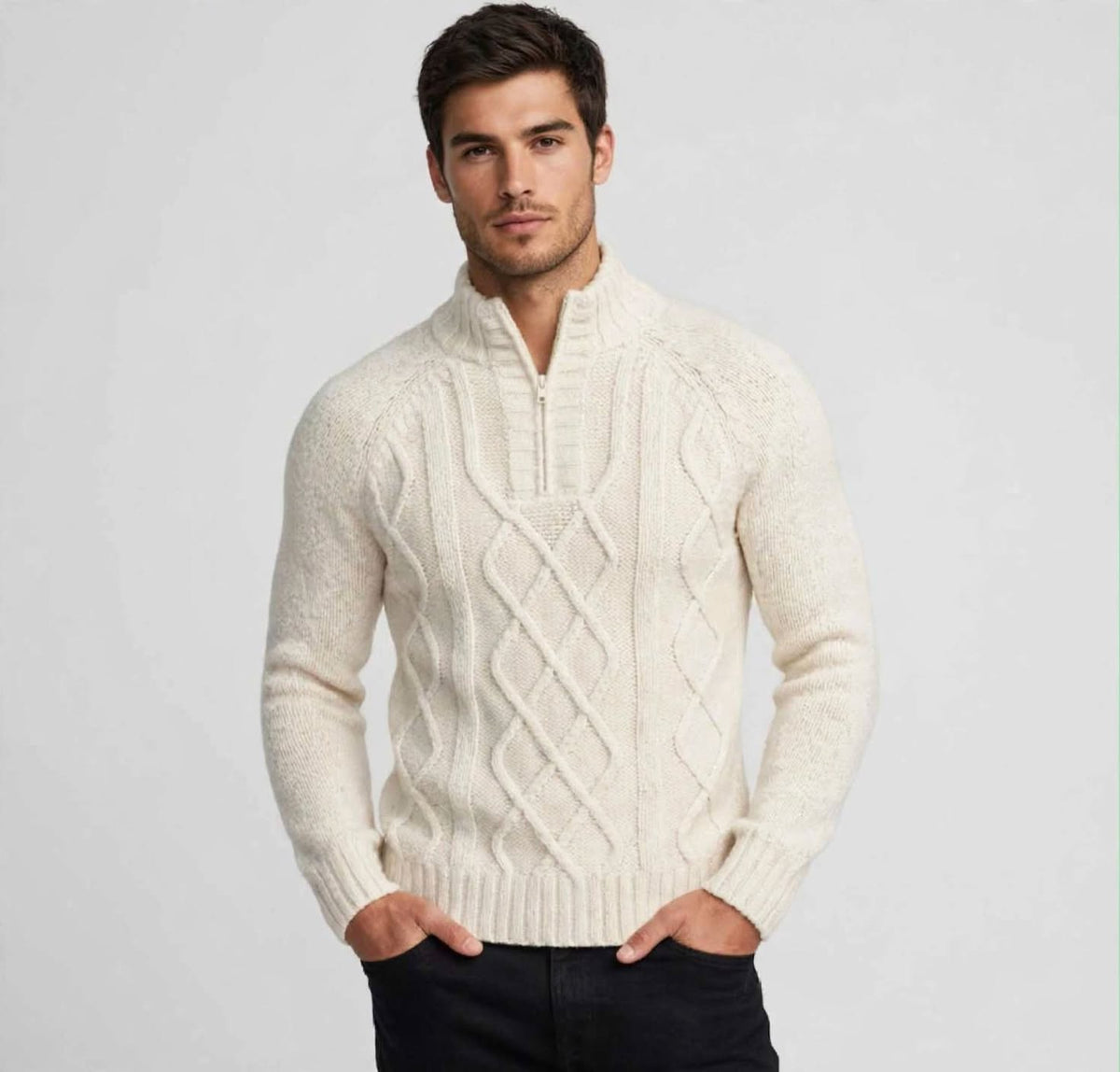 Maglione Uomo lupetto Mezza Zip  - Pullover Half Zip a Trecce