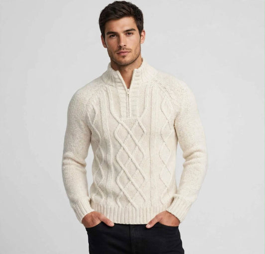 Maglione Uomo lupetto Mezza Zip  - Pullover Half Zip a Trecce