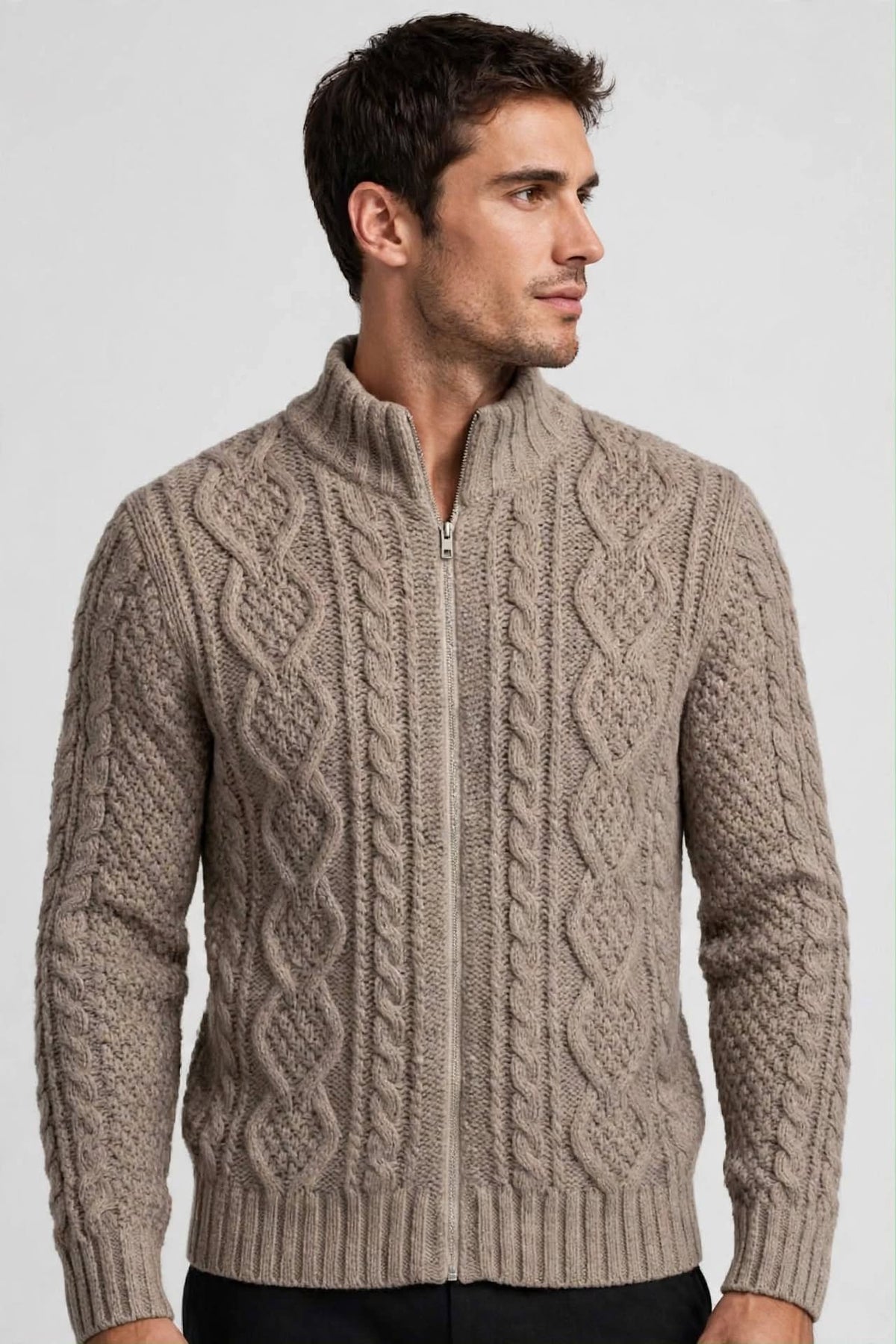 Cardigan Uomo Zip Collo Alto a Trecce