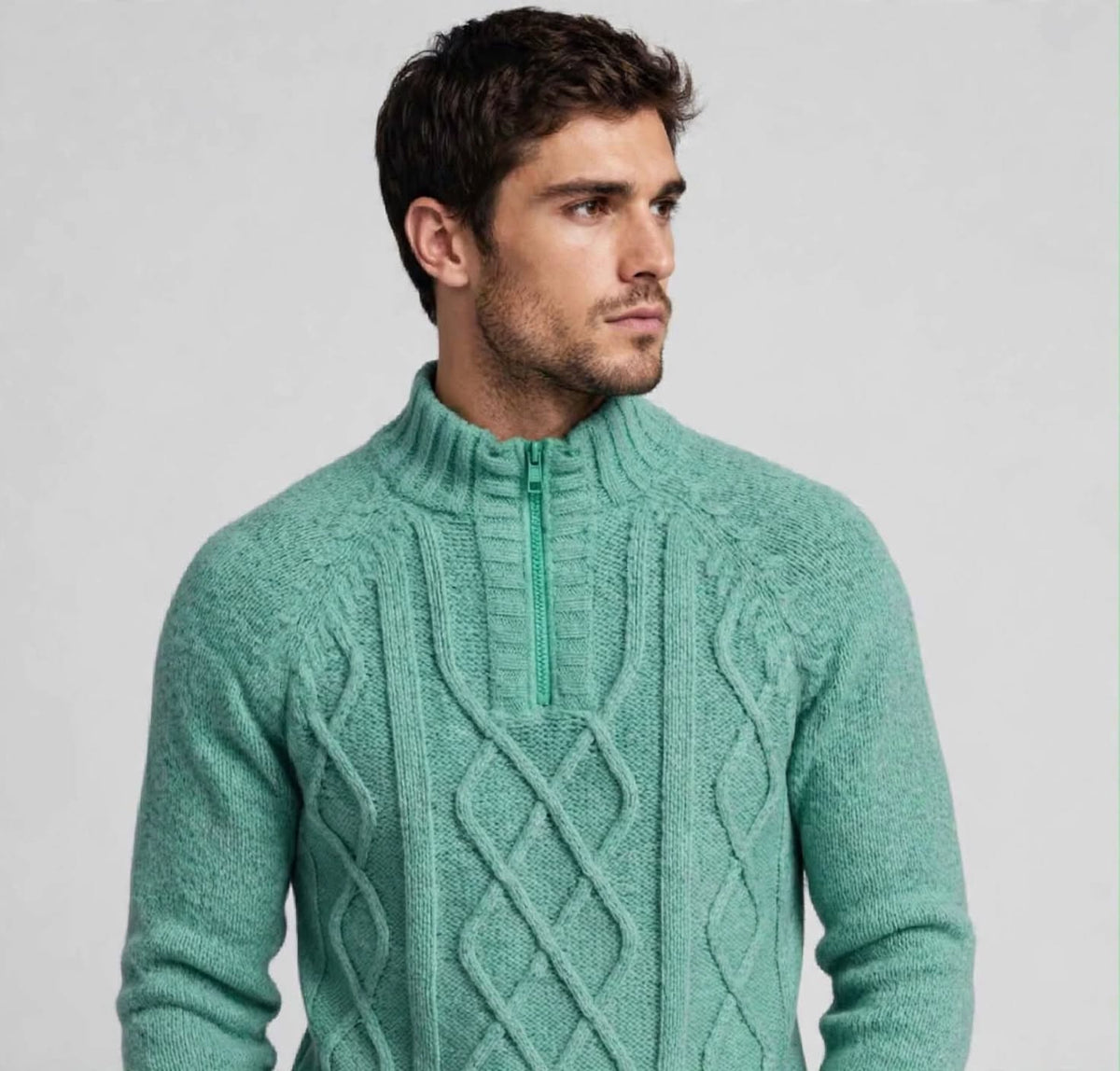 Maglione Uomo lupetto Mezza Zip  - Pullover Half Zip a Trecce
