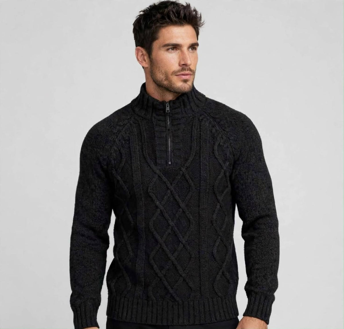 Maglione Uomo lupetto Mezza Zip  - Pullover Half Zip a Trecce