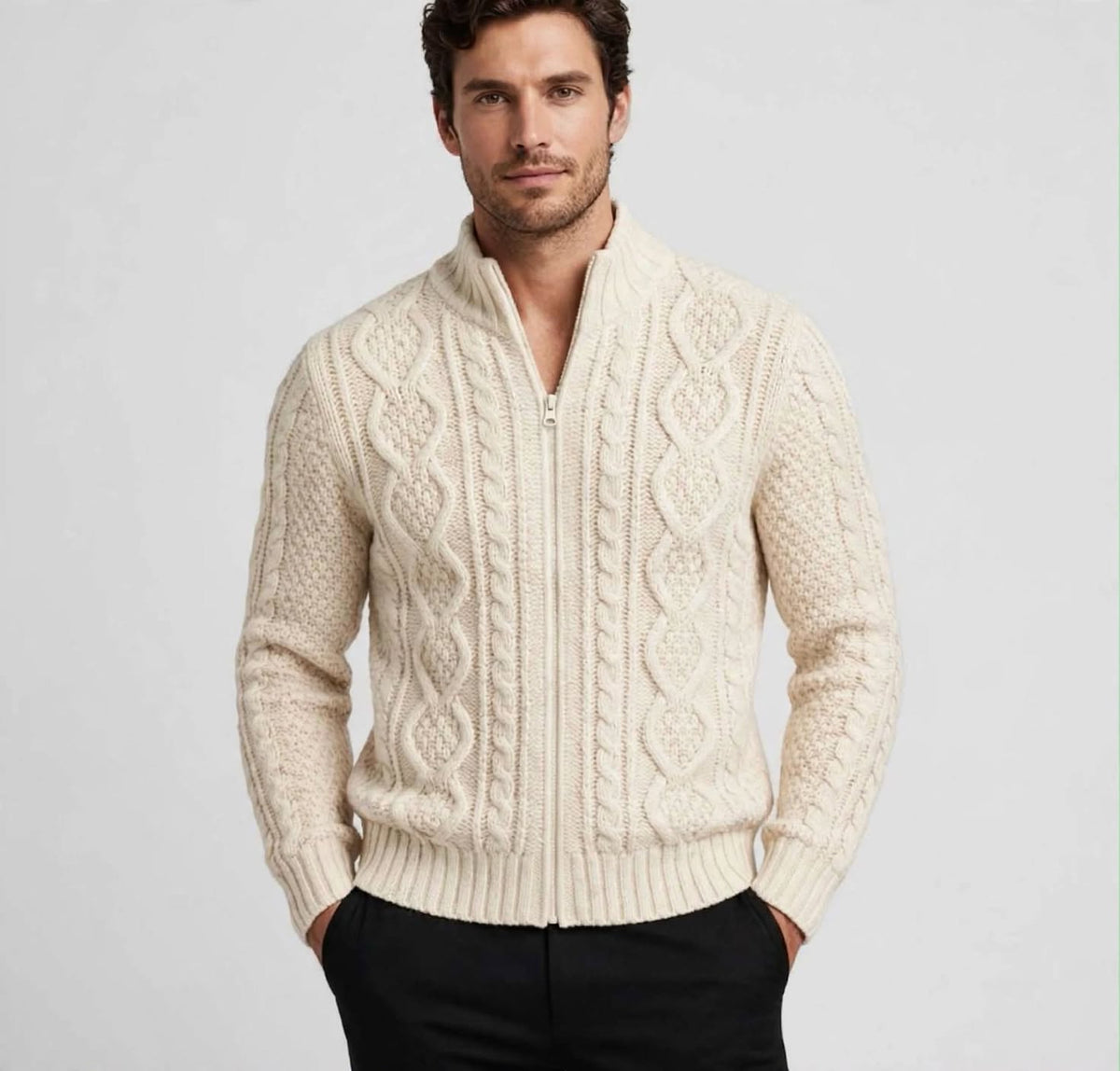 Cardigan Uomo Zip Collo Alto a Trecce