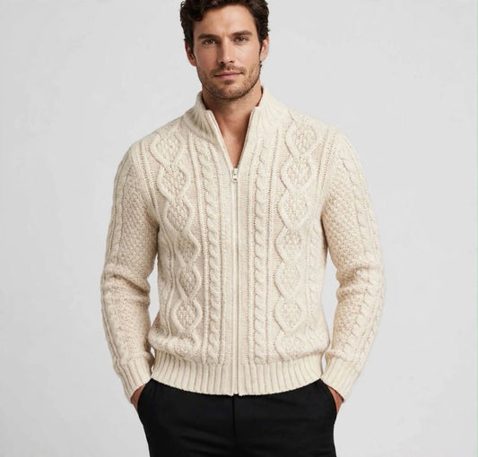Cardigan Uomo Zip Collo Alto a Trecce