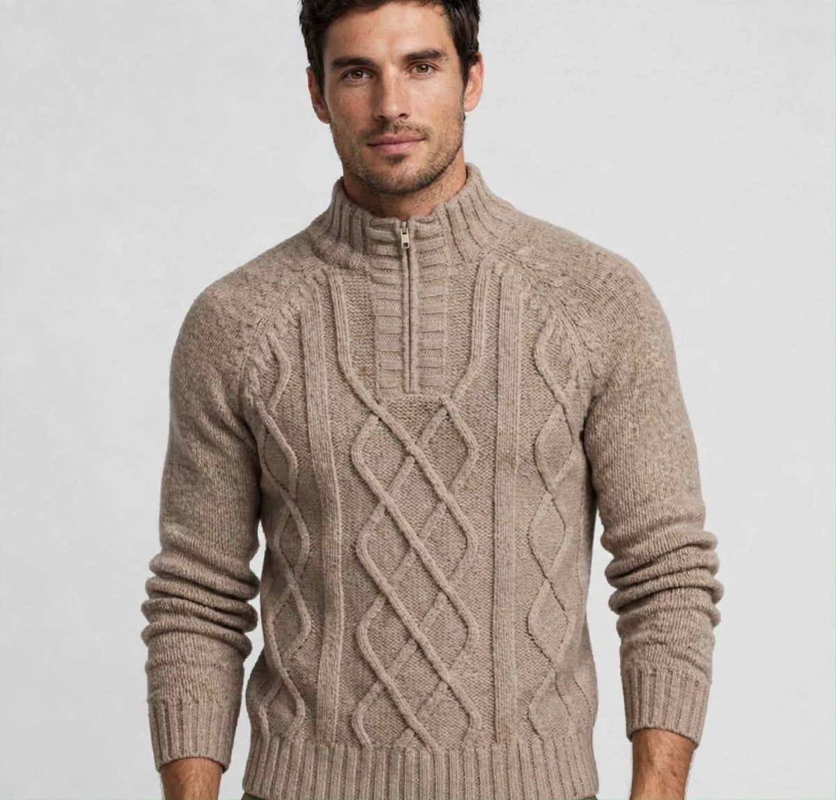 Maglione Uomo lupetto Mezza Zip  - Pullover Half Zip a Trecce