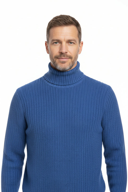 Maglione collo alto a coste finezza 5 bluette carta da zucchero royal
