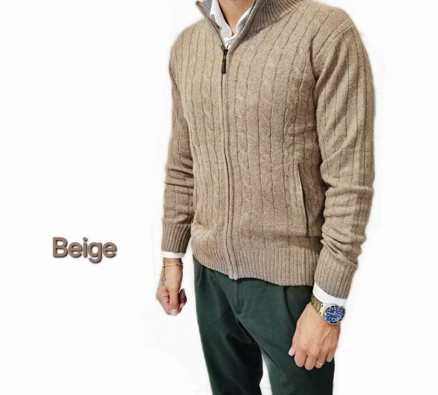 Maglione con trecce giacca zip con tasche