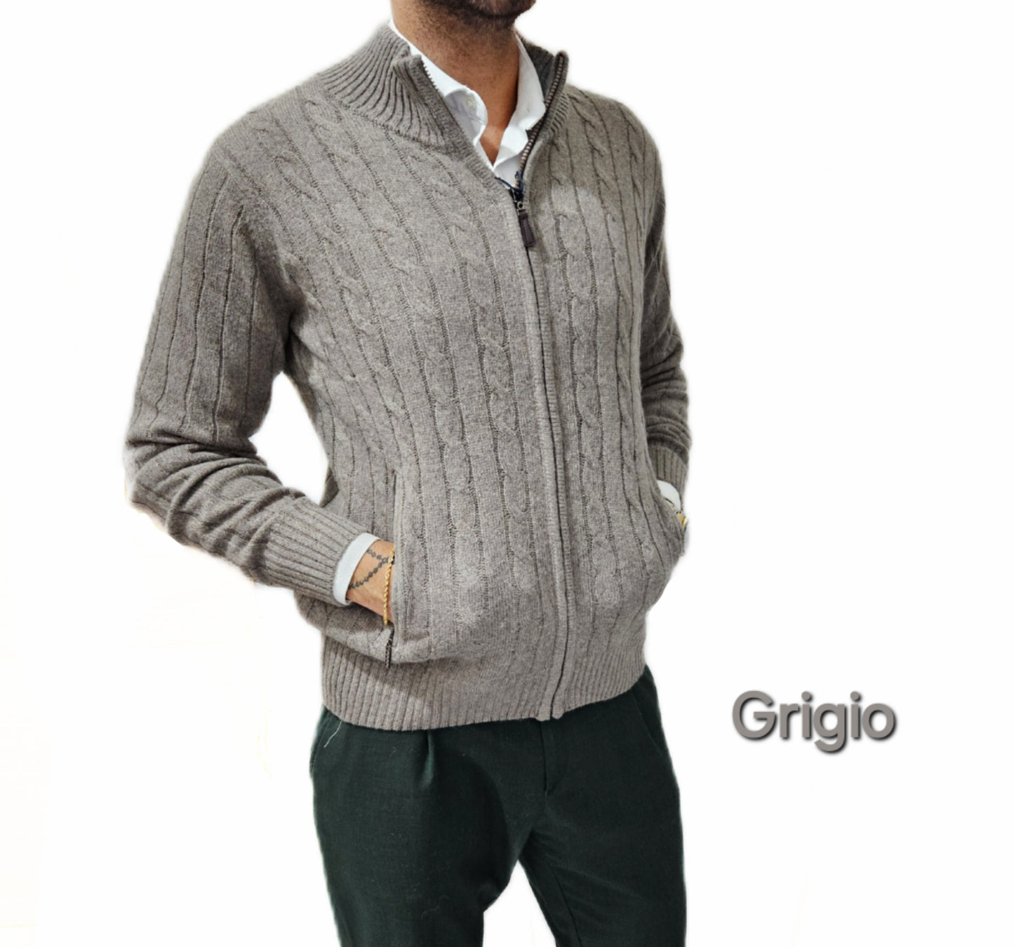 Maglione con trecce giacca zip con tasche