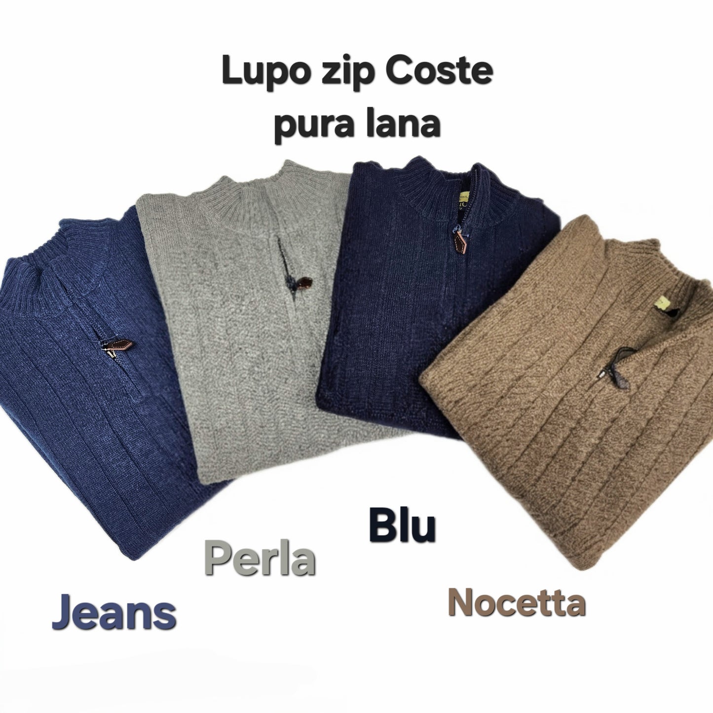 Maglia lupo zip coste lambswool 4 colori