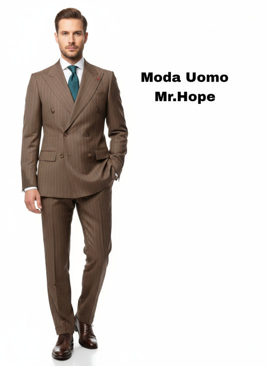 Abito doppiopetto gessato nocciola