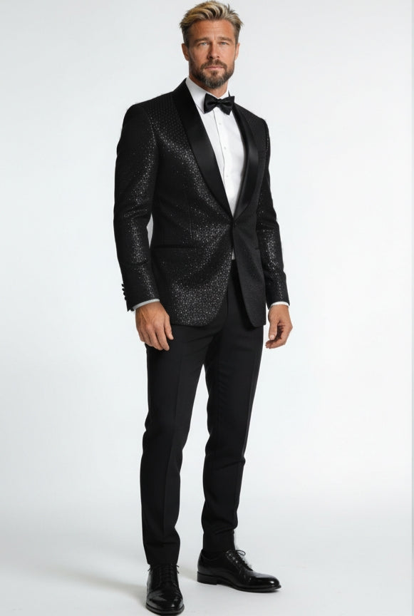 Abito Smoking Nero Brillantinato sciallato
