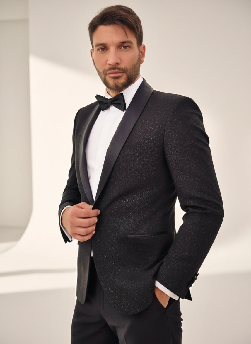 Abito Smoking Nero Brillantinato sciallato