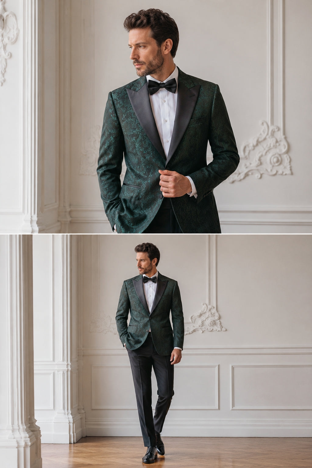 Abito smoking lancia jacquard damascato verde smeraldo