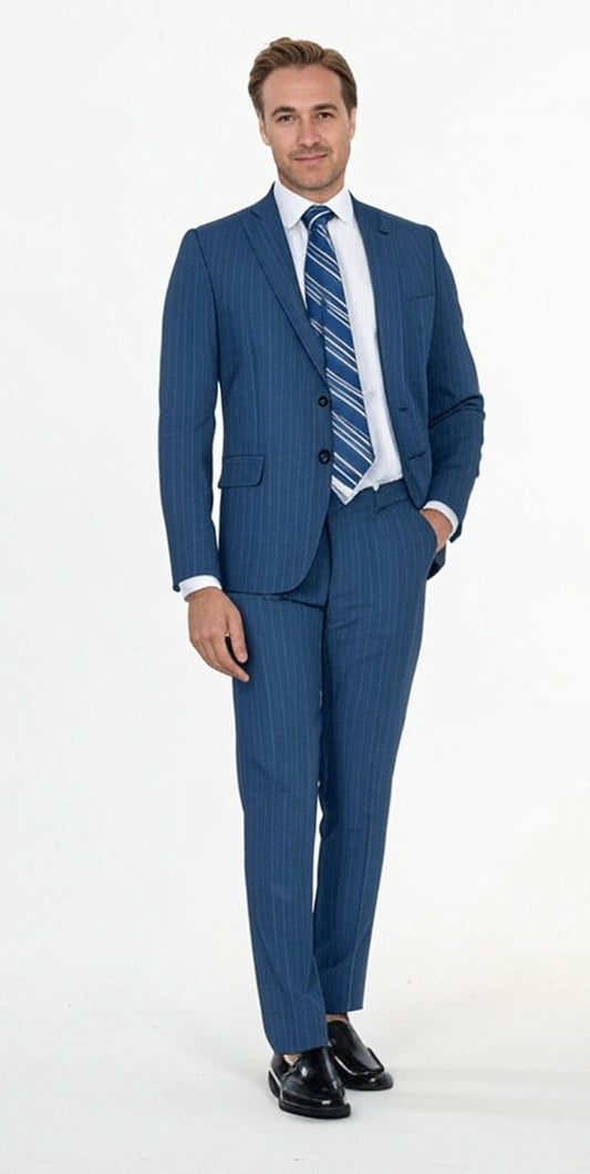 Abito gessato monopetto color Jeans azzurro