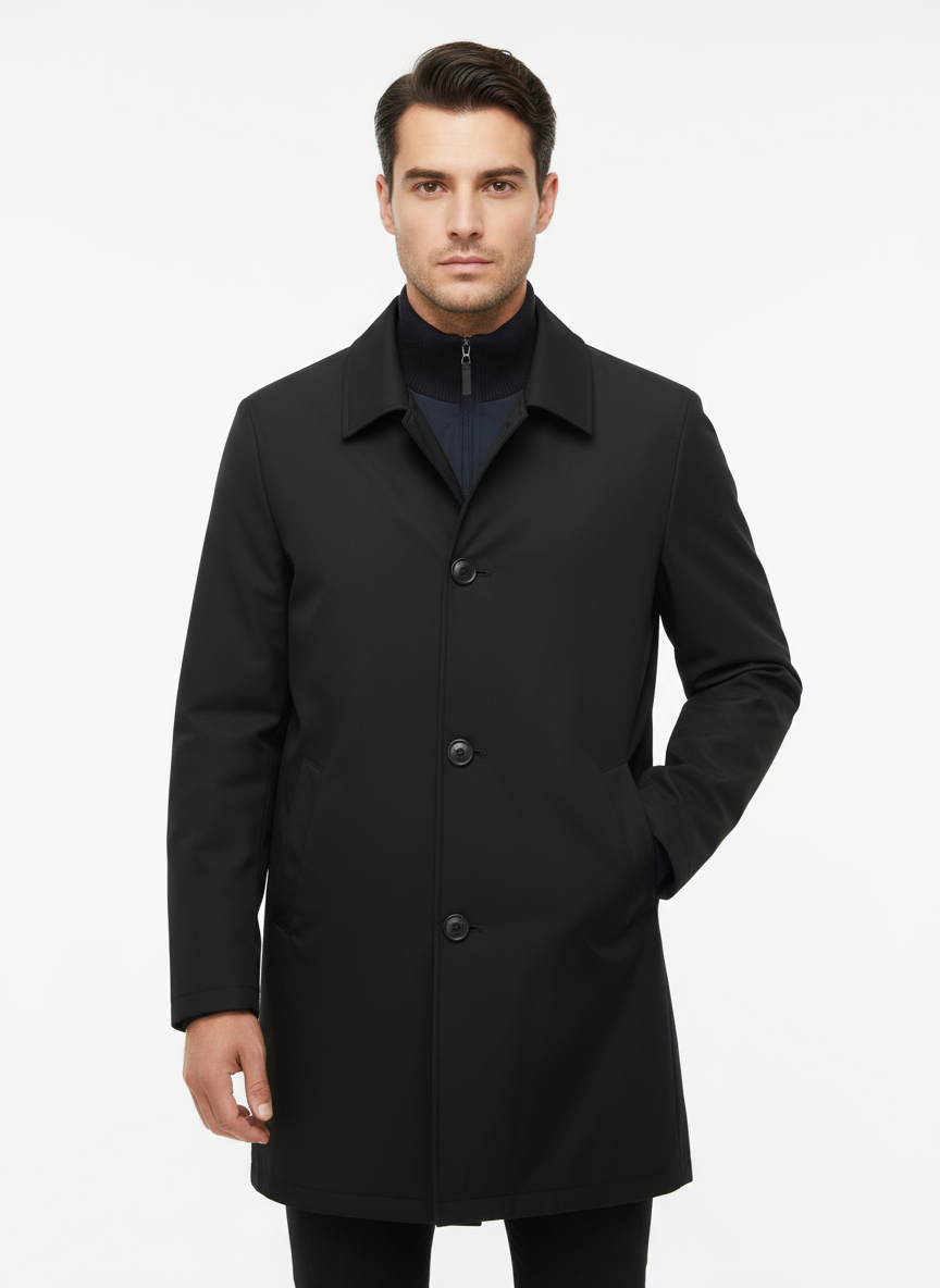 Giubbotto lungo tessuto tecnico con zip+ bottoni