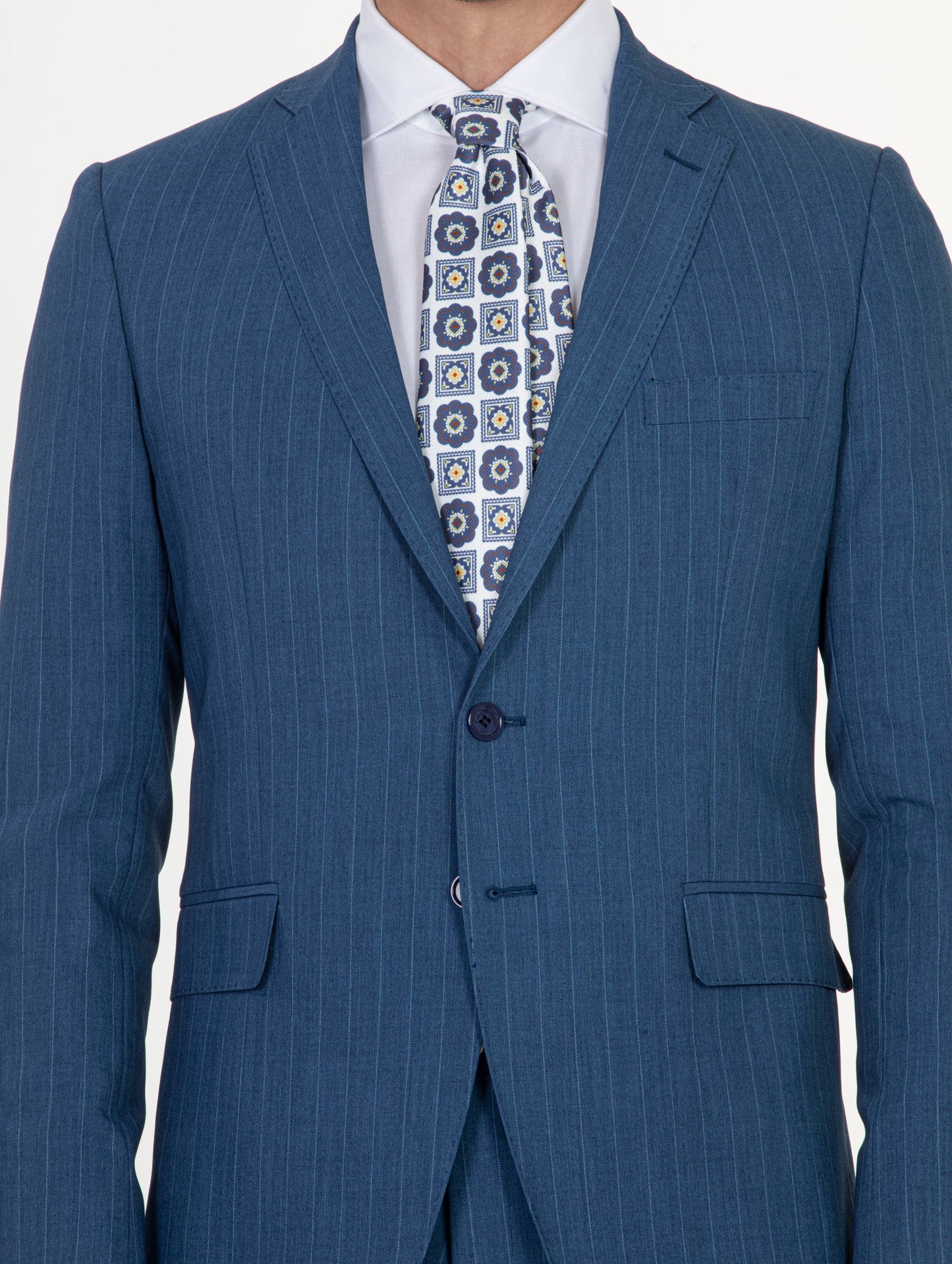 Abito gessato monopetto color Jeans azzurro