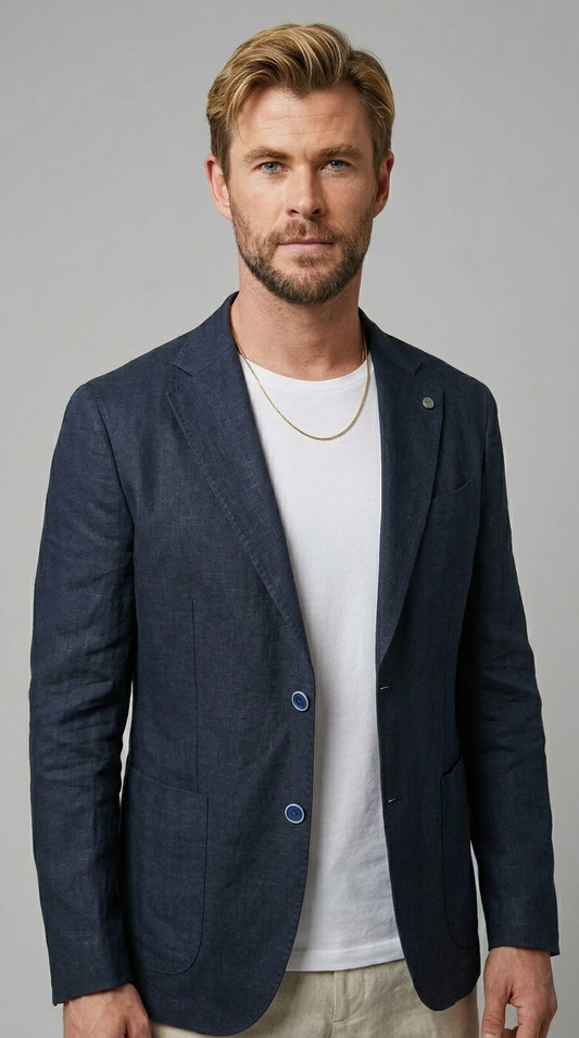 Giacca lino Blu monopetto Slim