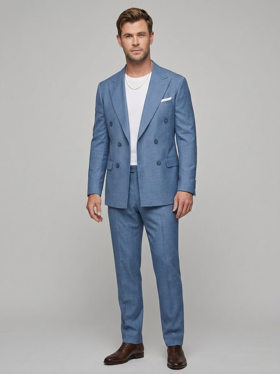 Abito doppiopetto azzurro carta da zucchero